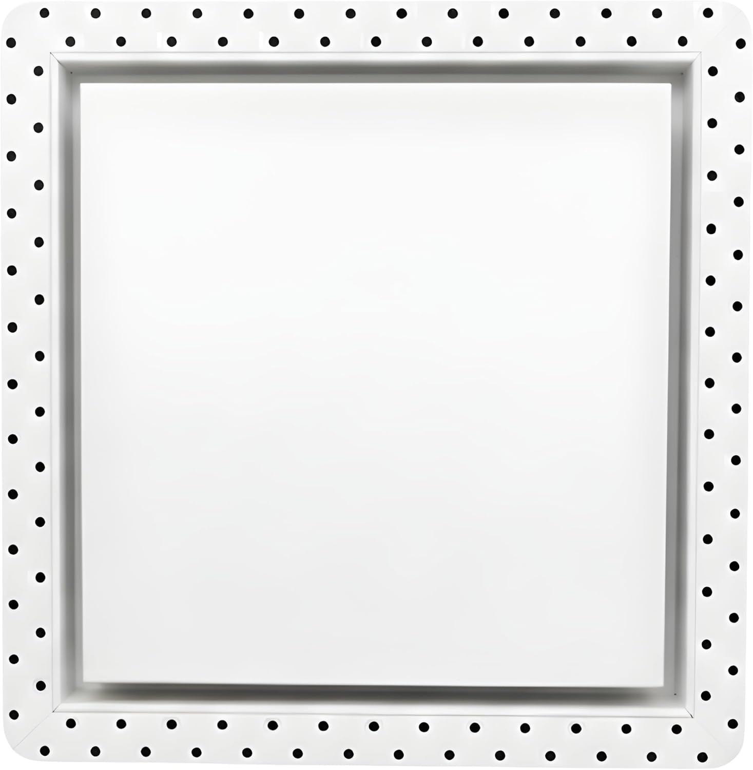 Metal flush exhaust fan vent cover mounted in a modern bathroom ceiling — Khan Supply CO