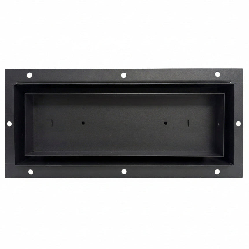 Black 4x10 undermount flush metal floor vent that sits level with the floor — Khan Supply CO