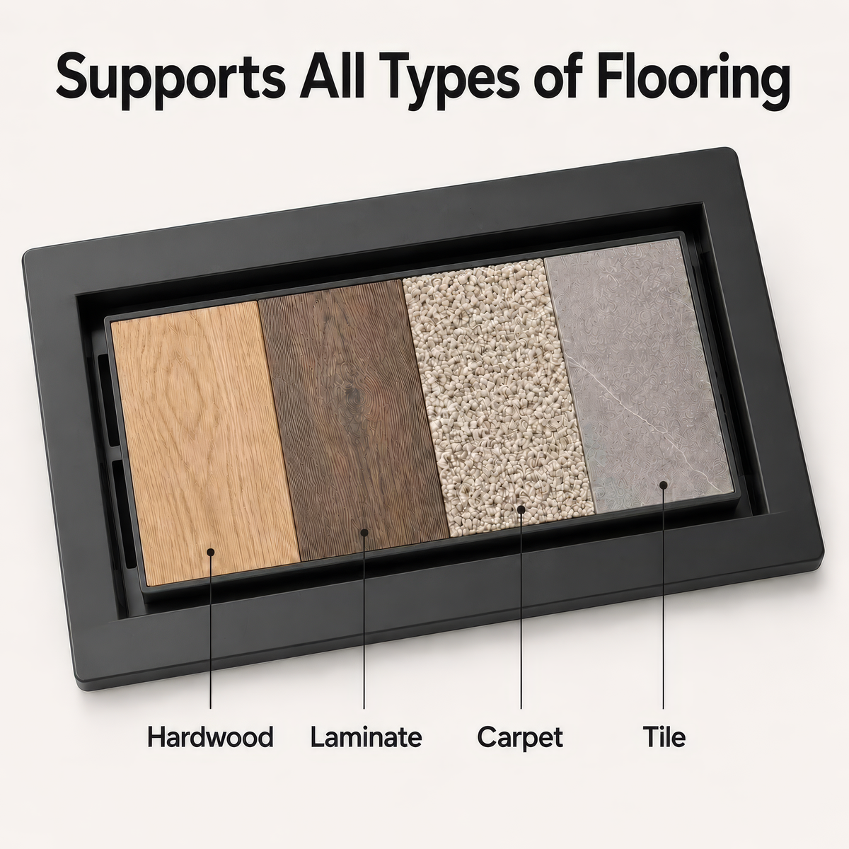 Black drop-in floor vent supports hardwood, laminate, carpet and tile flooring — Khan Supply CO
