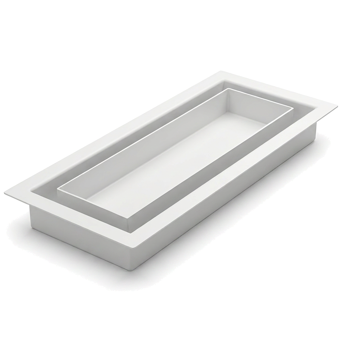 White 4x10 drop-in metal floor vent shown at an angle — Khan Supply CO