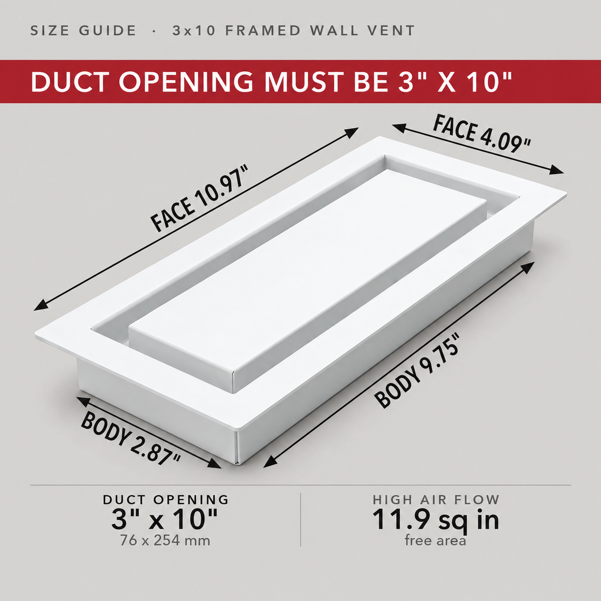 Size guide: 3x10 framed wall vent — measure your duct opening — Khan Supply CO