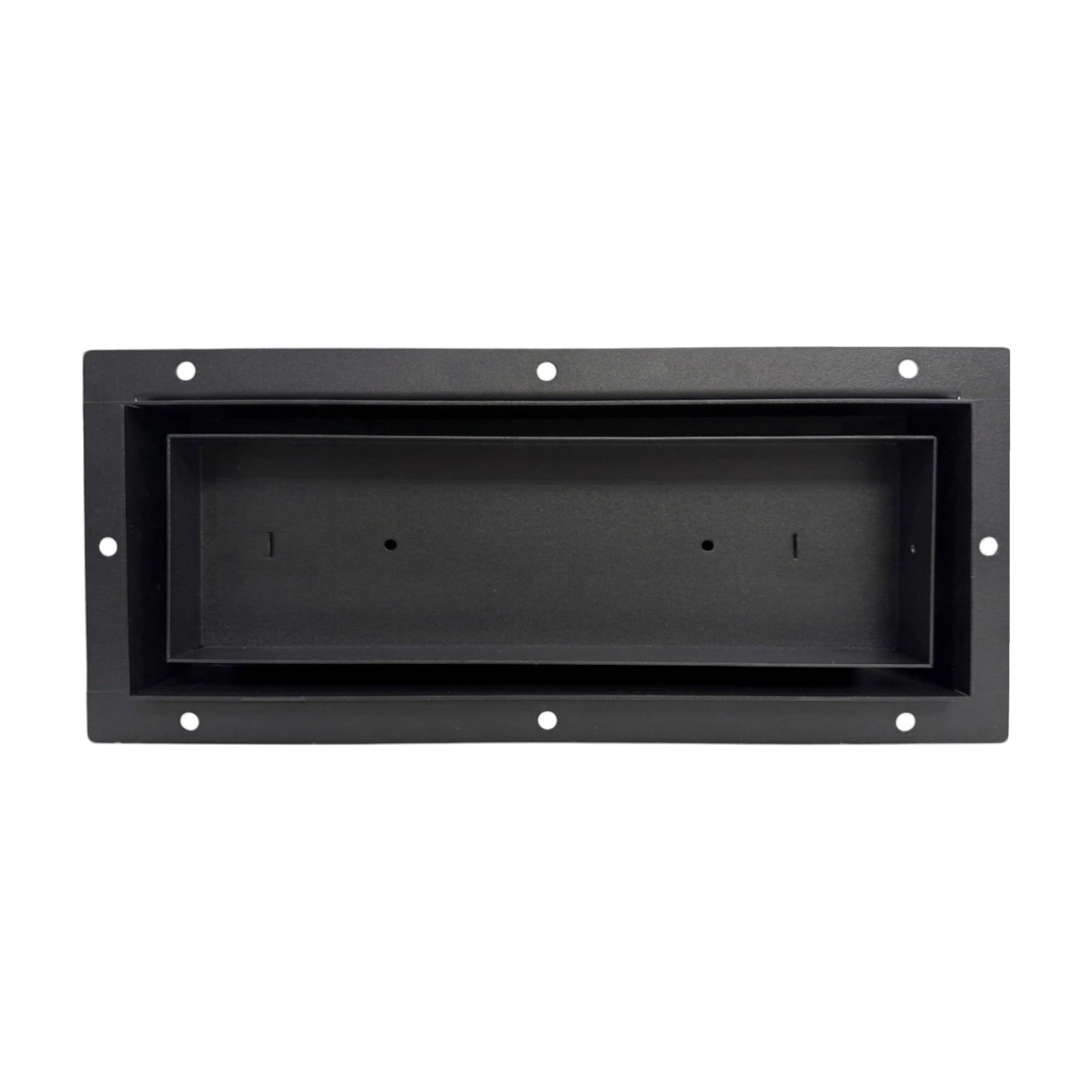 Black 4x10 undermount flush metal floor vent that sits level with the floor — Khan Supply CO