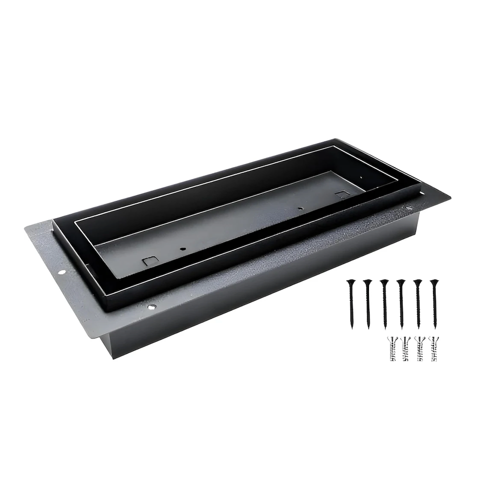 Side view angle of undermount flush floor vent with included leveler and installation screws - Khan Supply CO