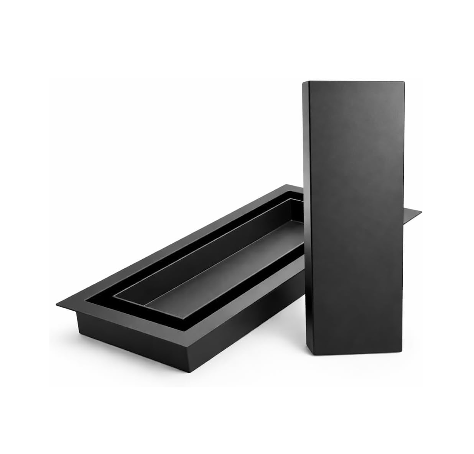 Black drop in floor vent and a vertical image of an included flooring insert
