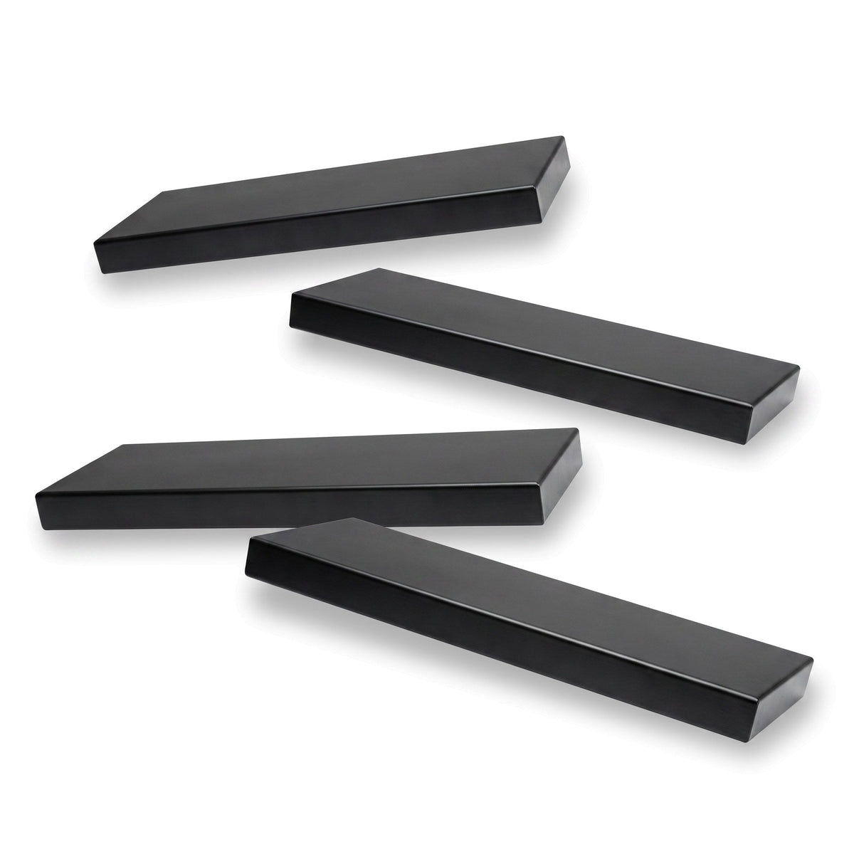 Four matte black metal drop-in floor vent inserts from Khan Supply CO
