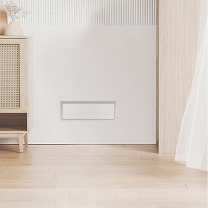 Modern flush wall vent mounted on a wall in a minimalistic room with wooden floor and furniture - Khan Supply CO