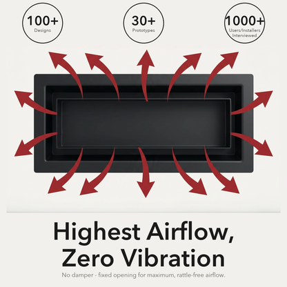 Black drop-in floor vent airflow diagram — highest airflow, zero vibration, no damper — Khan Supply CO