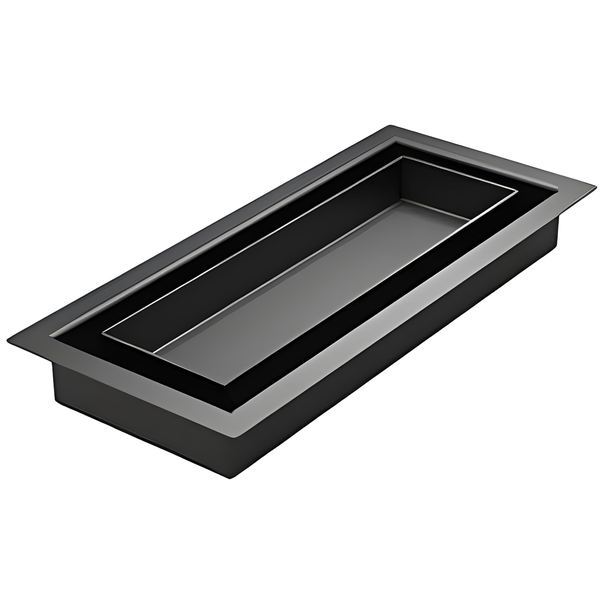 Black 4x10 drop-in metal floor vent shown at an angle — Khan Supply CO
