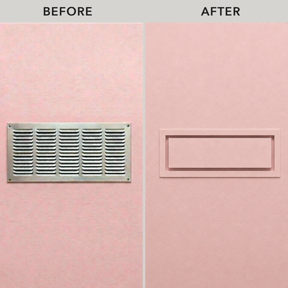 Before and after: 10x30 framed metal wall vent replacing an old grille — Khan Supply CO