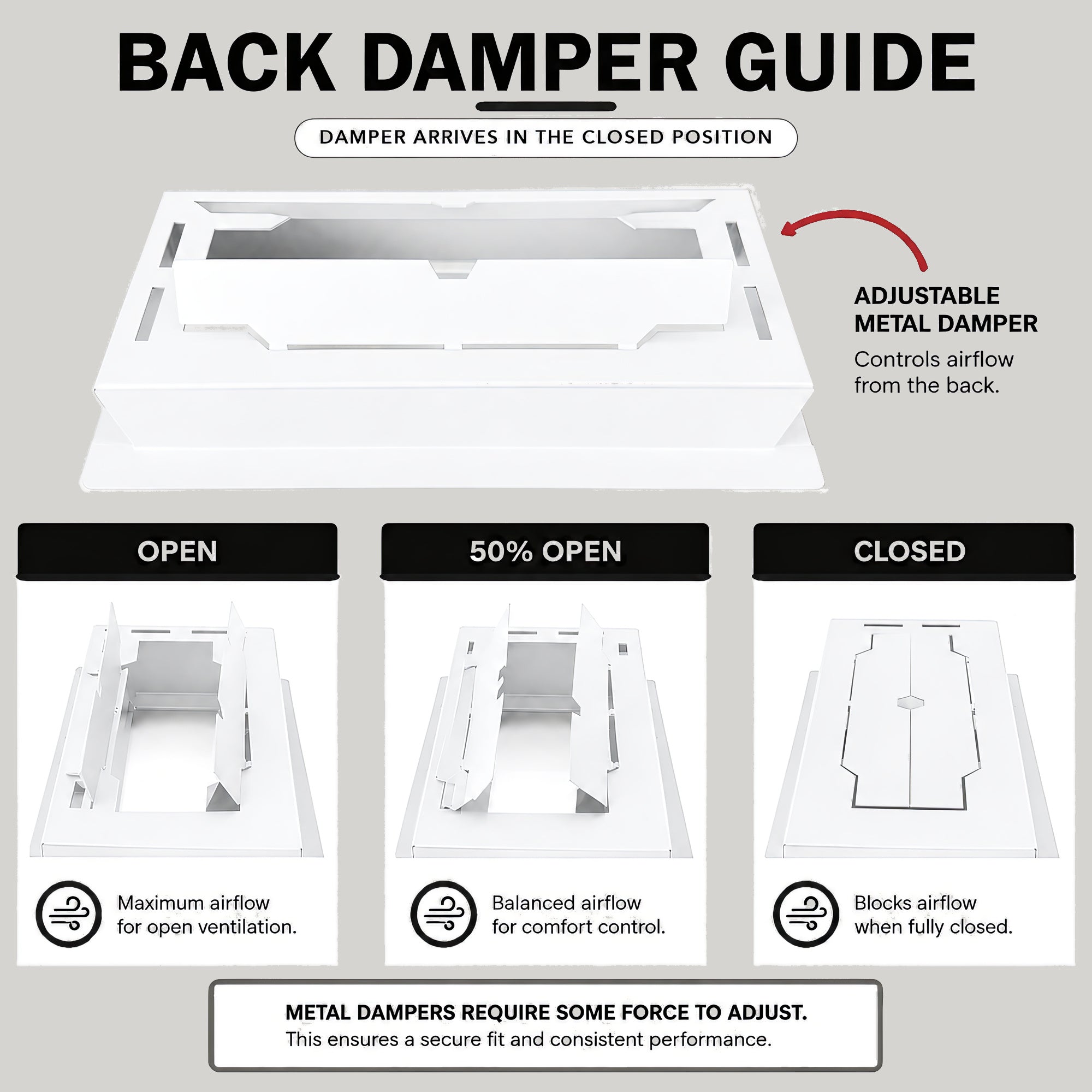 Framed wall vent adjustable airflow damper — Khan Supply CO