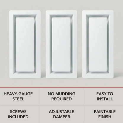 Framed wall vent features — heavy-gauge steel, adjustable damper, paintable finish, screws included — Khan Supply CO