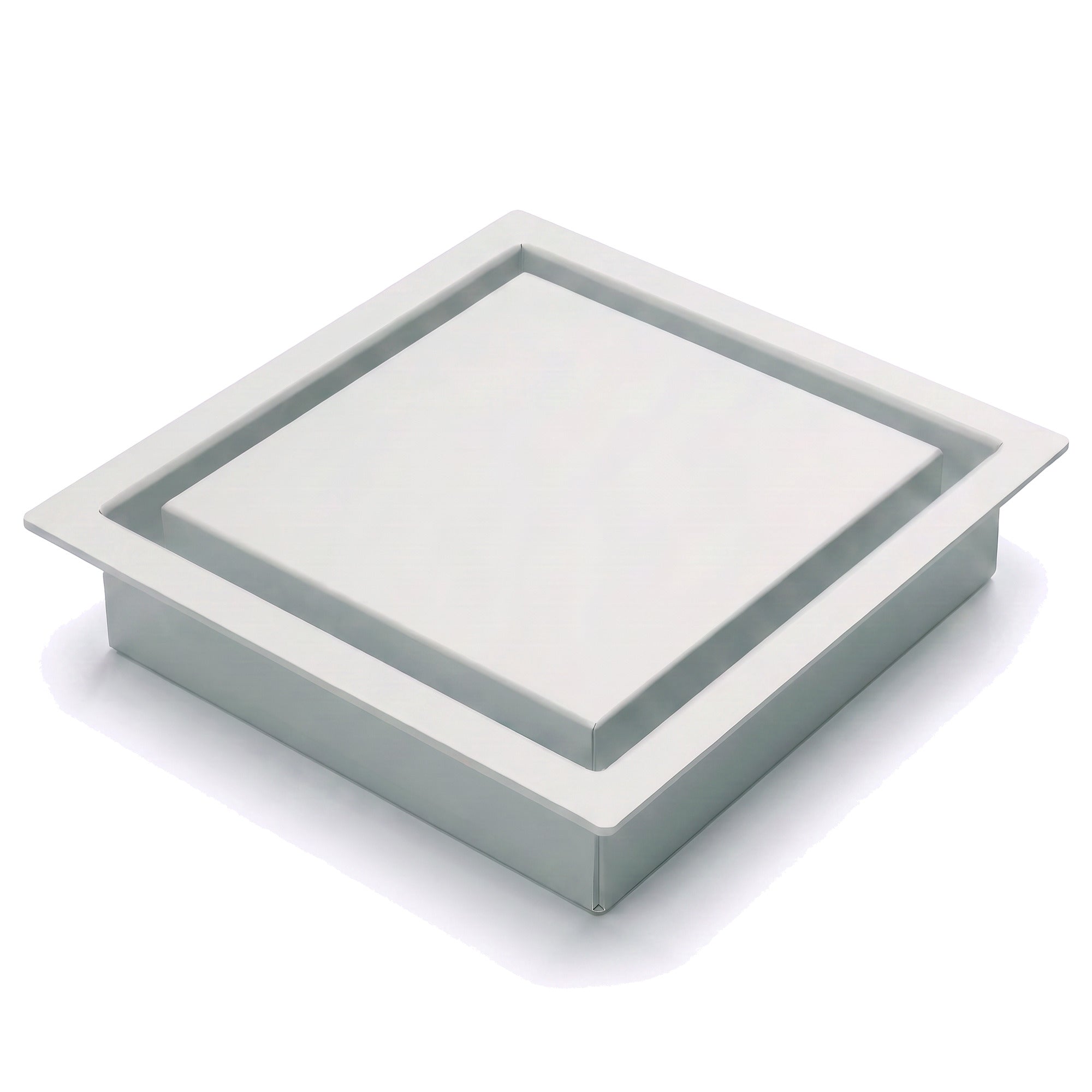 Square framed metal wall vent with a clean minimal frame, shown at an angle — Khan Supply CO