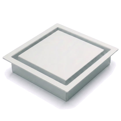 Square framed metal wall vent with a clean minimal frame, shown at an angle — Khan Supply CO