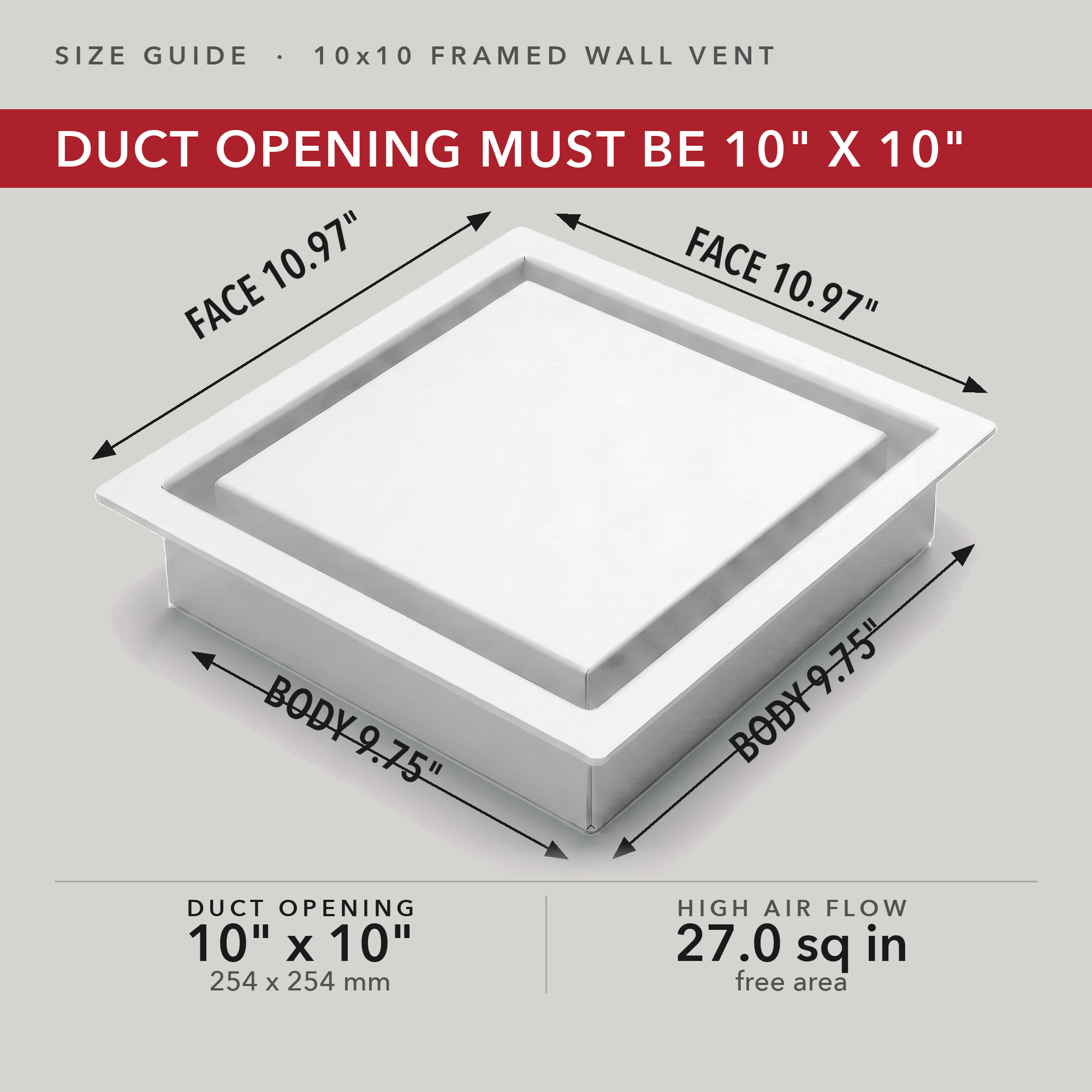 Size guide: 10x10 framed wall vent — measure your duct opening — Khan Supply CO
