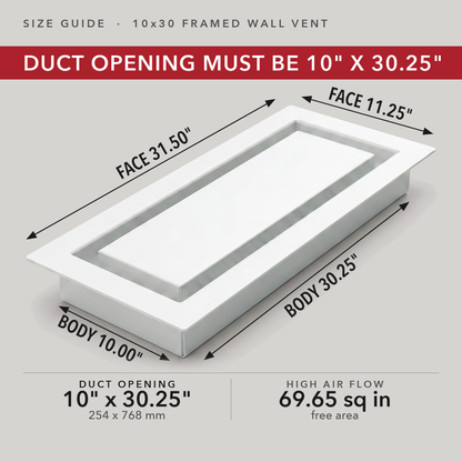 Size guide: 10x30 framed wall vent — measure your duct opening — Khan Supply CO