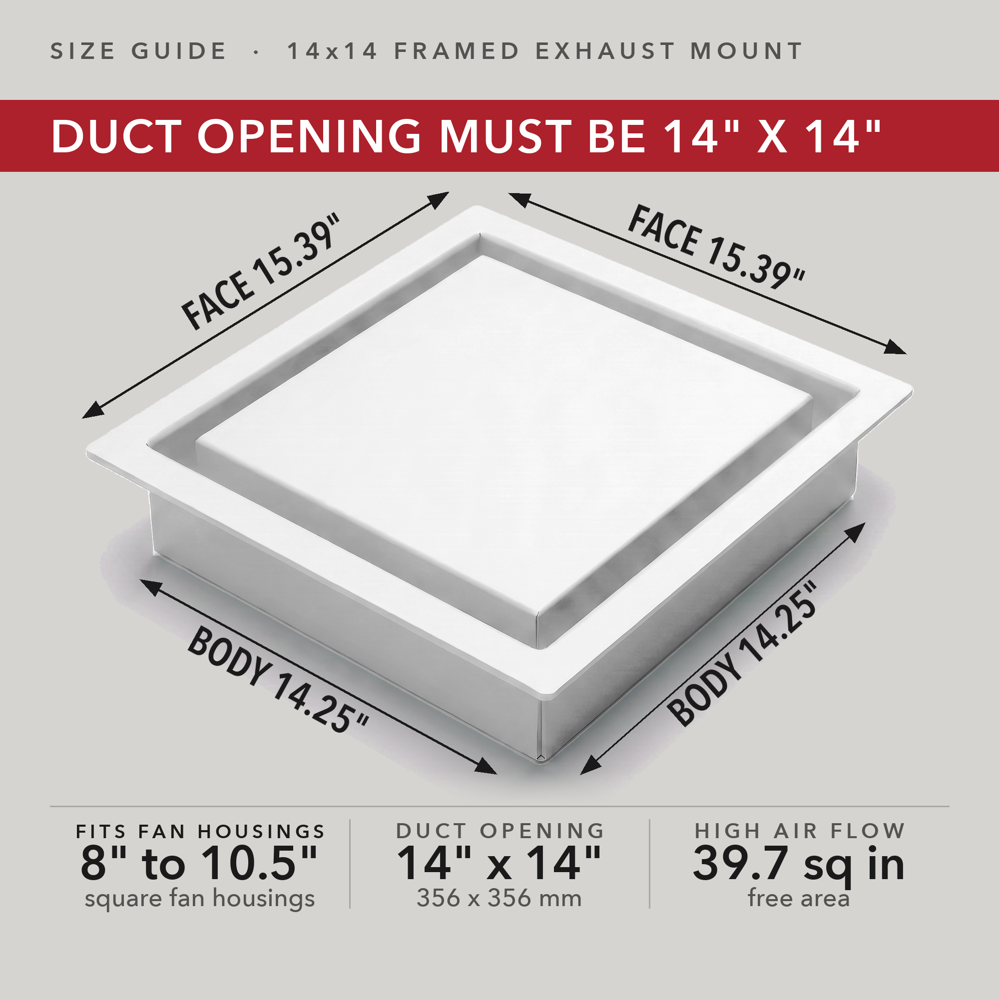Size guide: 14x14 exhaust framed grille — measure your duct opening — Khan Supply CO