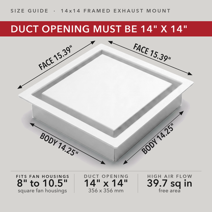 Size guide: 14x14 exhaust framed grille — measure your duct opening — Khan Supply CO
