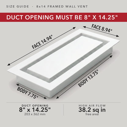 Size guide: 8x14 framed wall vent — measure your duct opening — Khan Supply CO