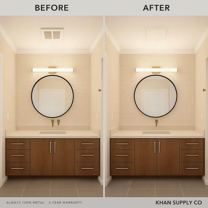 Before and after: 14x14 exhaust mount flush wall vent replacing an old grille — Khan Supply CO