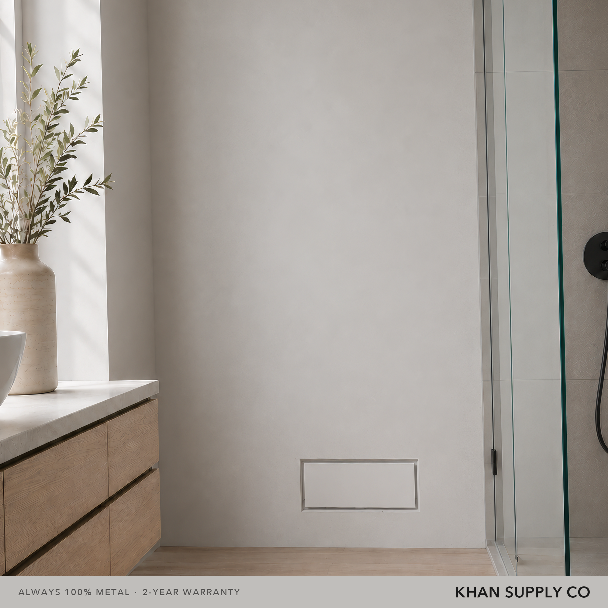 10x30.25 flush metal wall vent installed seamlessly in a painted wall — Khan Supply CO