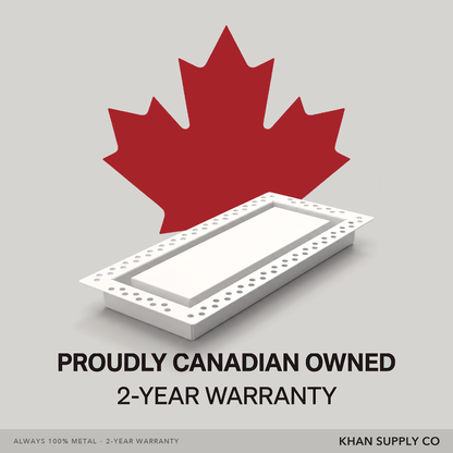 Proudly Canadian owned, 2-year warranty — flush metal wall vent by Khan Supply CO