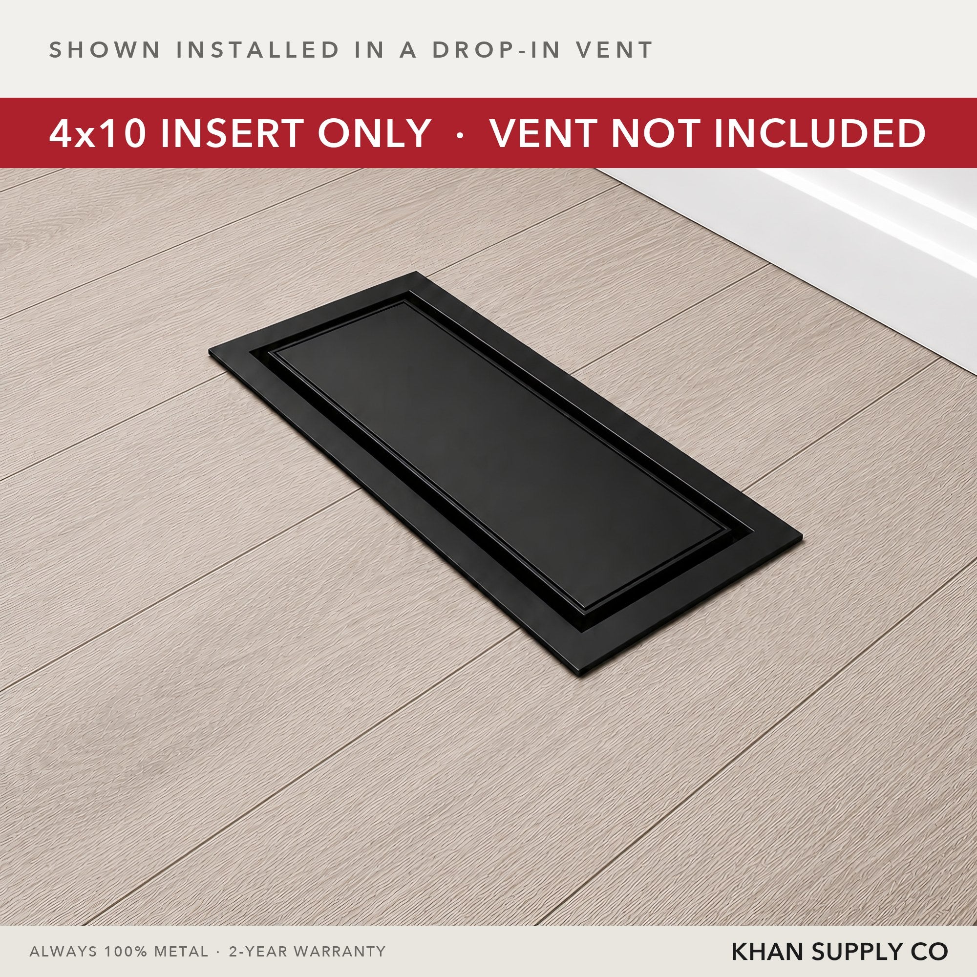 Insert shown installed in a Khan Supply drop-in floor vent - insert only, vent not included