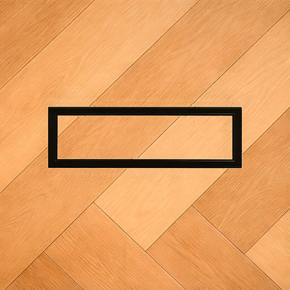 4x14 undermount metal floor vent installed flush into hardwood flooring — Khan Supply CO