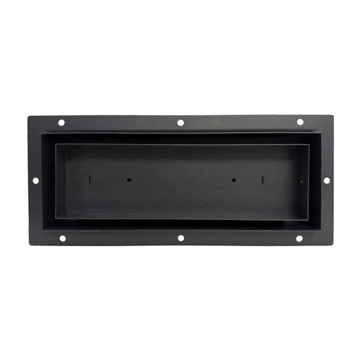 Black 4x10 undermount flush metal floor vent that sits level with the floor — Khan Supply CO