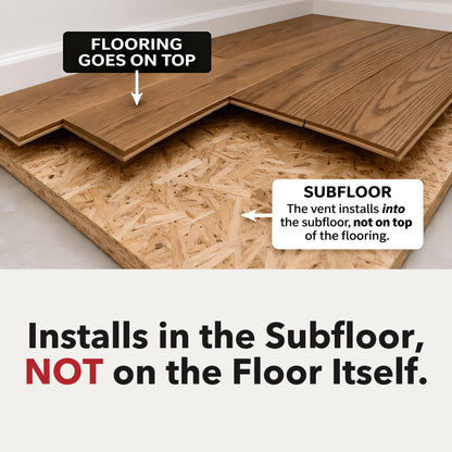 Undermount floor vent set into the subfloor so flooring sits dead flush — Khan Supply CO